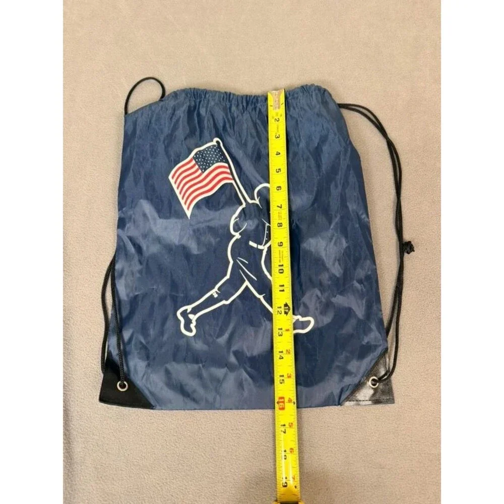 Baseballism Silhouette Baseball Player Flag Navy Blue Nylon Drawstring Backpack